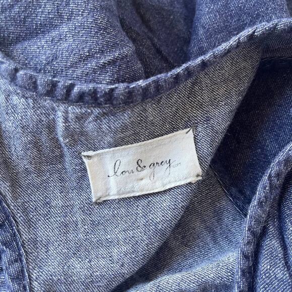 Lou & Grey Linen Blend Chambray Jumper Dress Sz M Coastal Loungecore Minimal - Picture 10 of 14